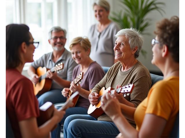 Adult and senior citizens in group music lessons