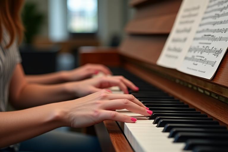 Certified music teacher giving piano instruction