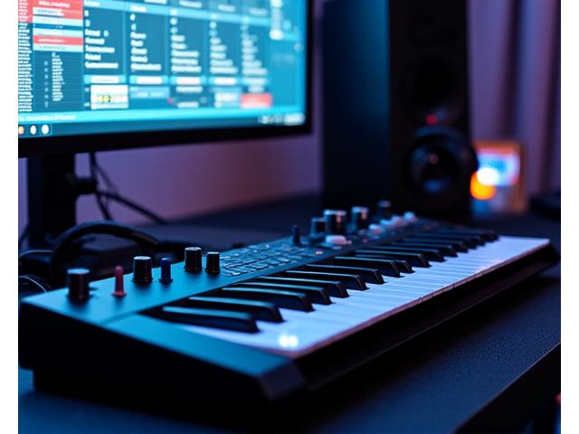 MIDI keyboard technology in music studio